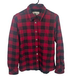 Orvis Pinnacle Flannel Shacket Fleece Lined Womens Small Red Black Snap Up
